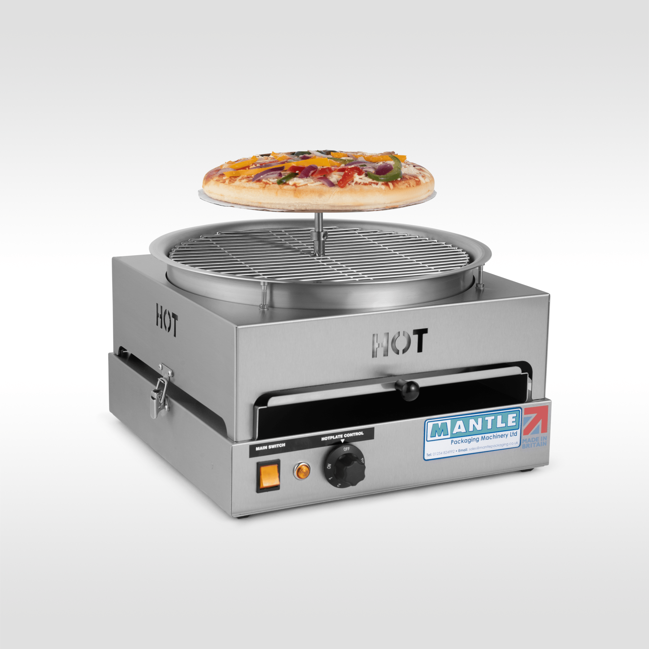 Machines d’emballage alimentaire: Parfait pour l’emballage de pizzas fraîches sur des disques de carton, cet emballage à pizza simple à utiliser en acier inoxydable dispose de deux loquets à dégagement rapide afin qu’il puisse être 